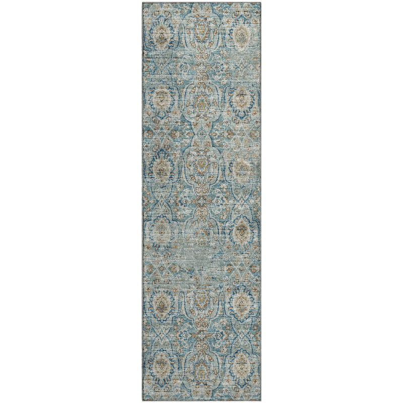 Premium Machine Washable Alliah AMF95 Peacock Rug, Runner 2'3" x 7'6"