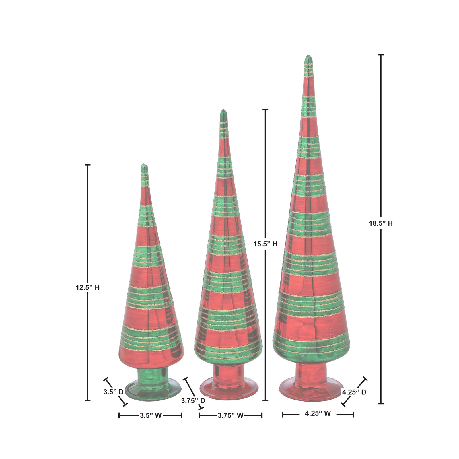 3-Piece Striped Glass Tabletop Tree Set