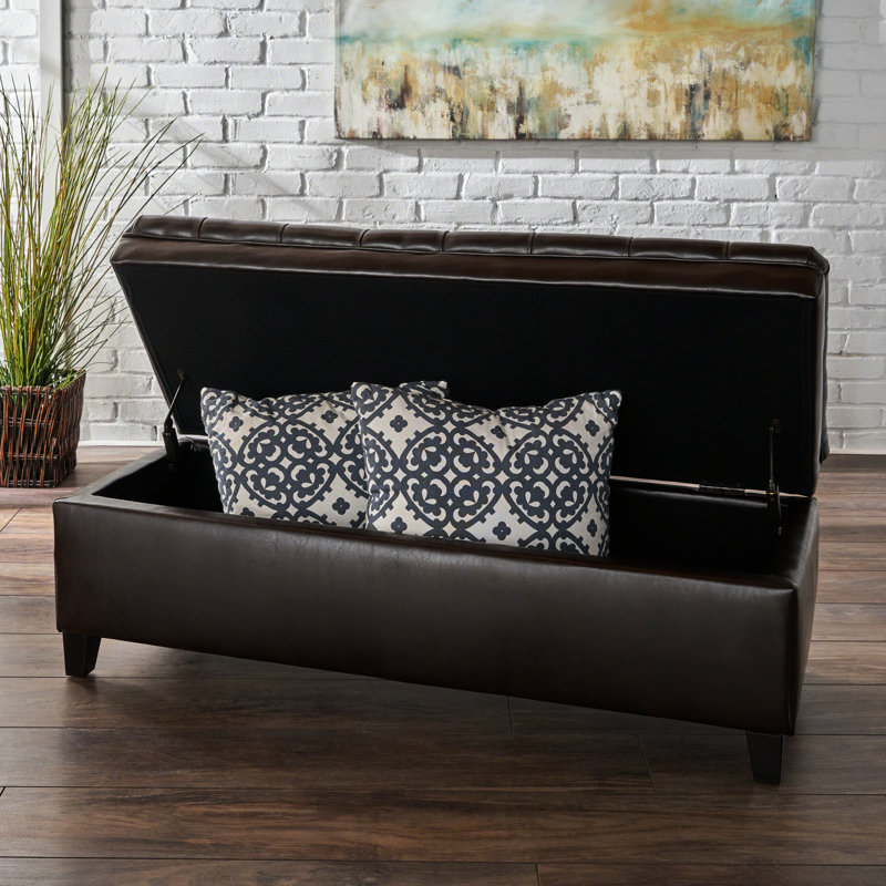 Hand- Faux Leather Storage Bench - 20.5" X 17.94" Brown 33-Pound Heavy Duty, Brown