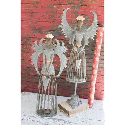  Metal Christmas Angels Set Of 2 – Rustic Finish, 34" H, Freestanding Decorative Metal Figurines For Holiday Decor