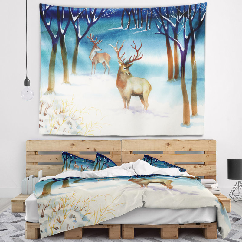 Paysage avec forêt hivernale avec tapisserie, H 32 po x l 39 po