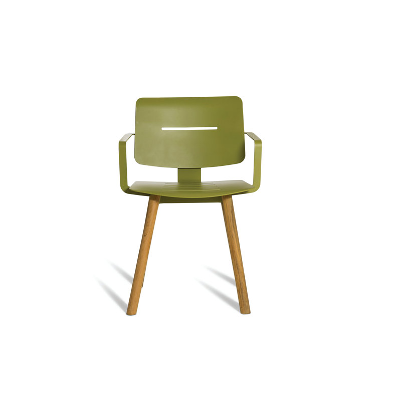 Coco Outdoor Dining Armchair, Olive Green/Faux Teak