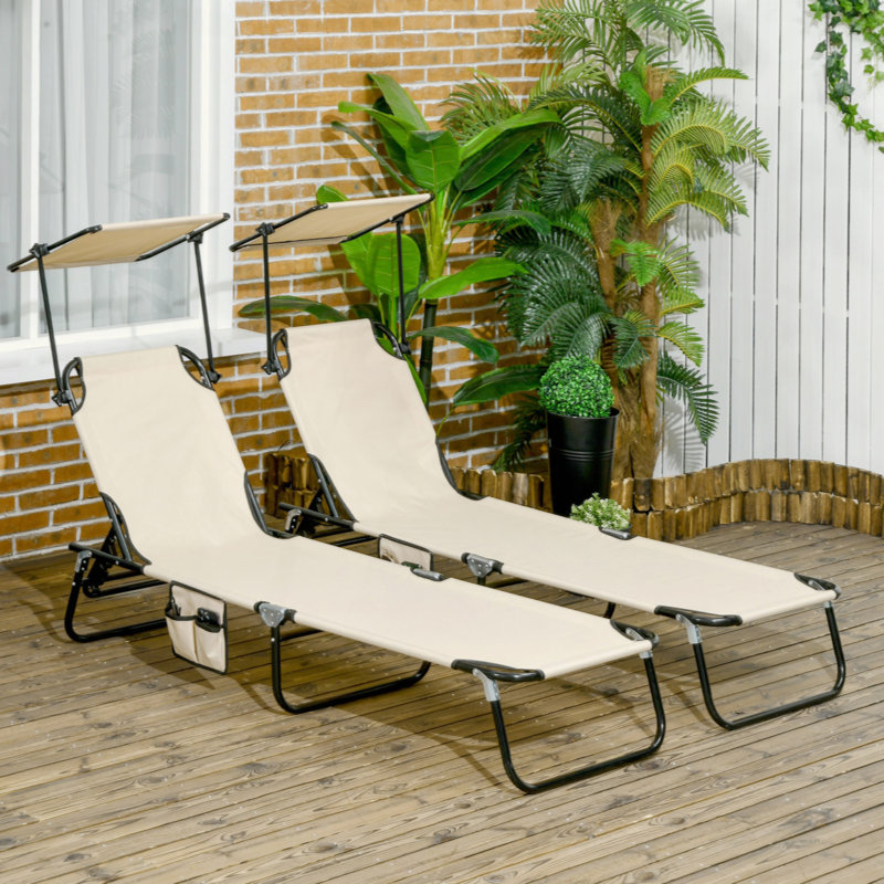 Chaises longues pliantes pour piscine, chaises de bronzage d'extérieur avec abat-jour, dossier inclinable, structure en acier et poche latérale pour la plage, la cour, le patio