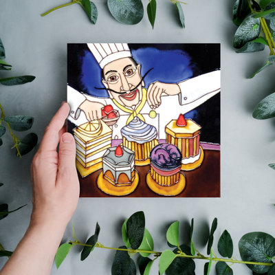 8x8" Pastry Baker making Cakes Ceramic Art Tile Trivet Hot Plate