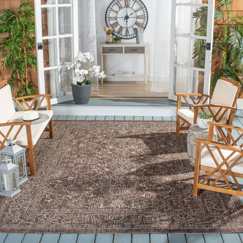 Tapis d'intérieur / extérieur performance Amedee, Rectangle 8 pi x 10 pi, Brown/Ivory