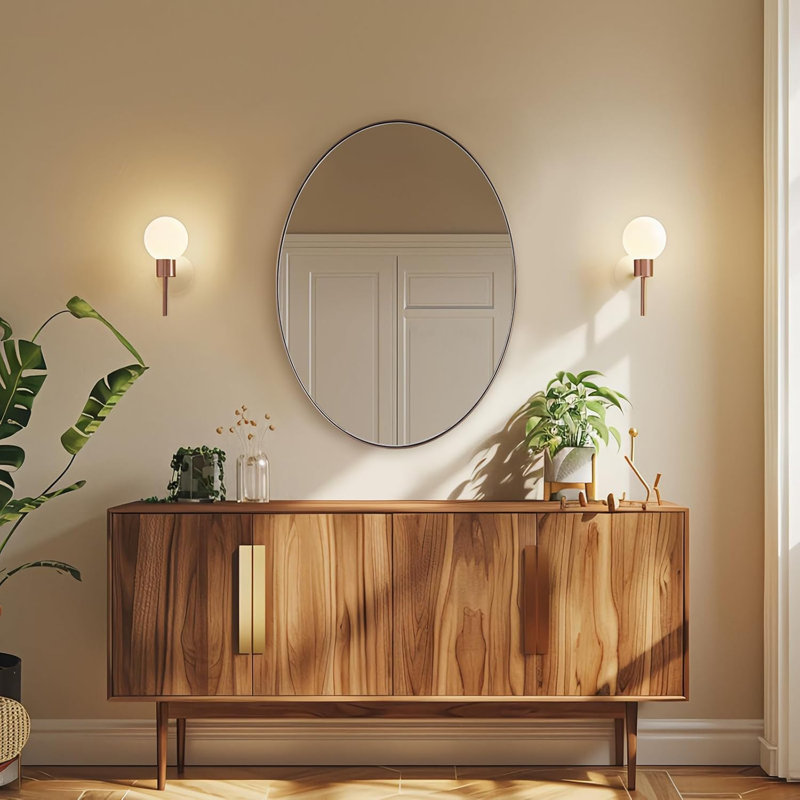 Miroir de salle de bain Kaitlee Cadre en acier inoxydable, Bronze brossé, 30 po x 22 po, Ovale et ronde