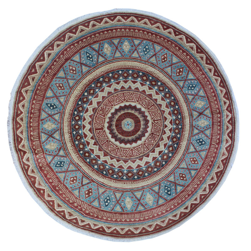 Tapis de surface en laine ronde 8 pi 7 po à main one-of-kind noué la rouille Altom