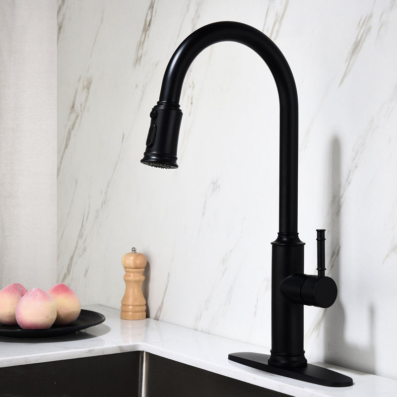 Single Lever Matte Black Stainless Steel Kitchen Faucet With Pull Out And 360 Rotating High Nozzle, Rust Surface, Aerators For A Pleasant Smooth Watering , Steel, Corrosion Surface Treatment, Splash-