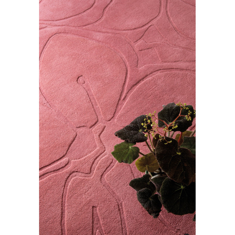 Handmade Rectangular Pink Floral Wool Rug with Cotton Backing