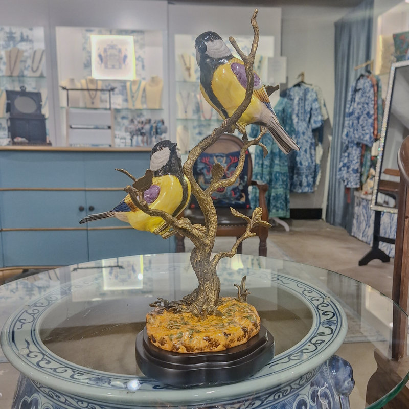 Porcelain Finches Bird Figurine Tree Branch With Bronze Ormolu In Bird Figure Collection