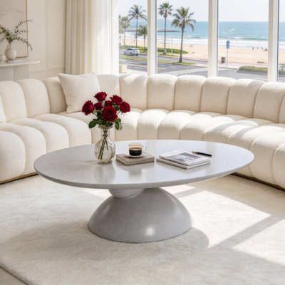 47.27" Modern Lucky Stone Oval Coffee Table, Fibreglass Sculptural Base for Living Room & Apartment