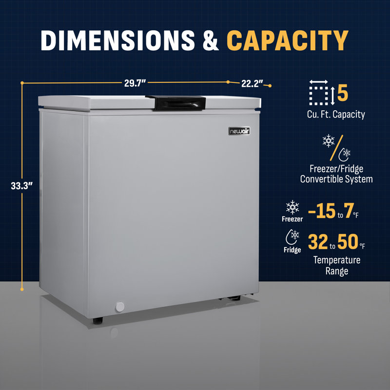 NewAir 5 cu. ft. Chest Freezer with Adjustable Temperature Controls, Gray
