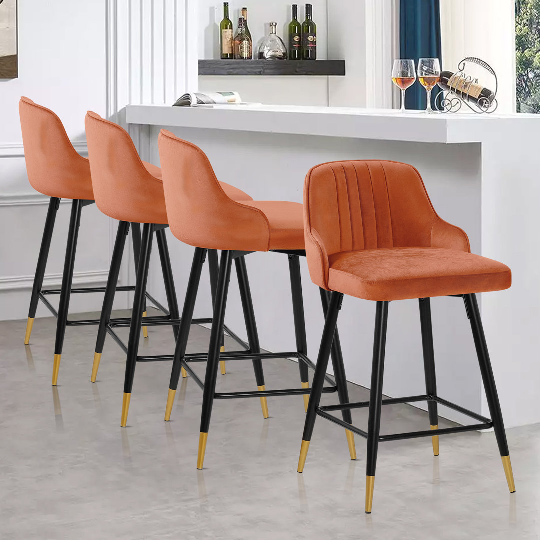 Swivel Velvet Upholstered Counter & Bar Stool With Solid Metal Frame