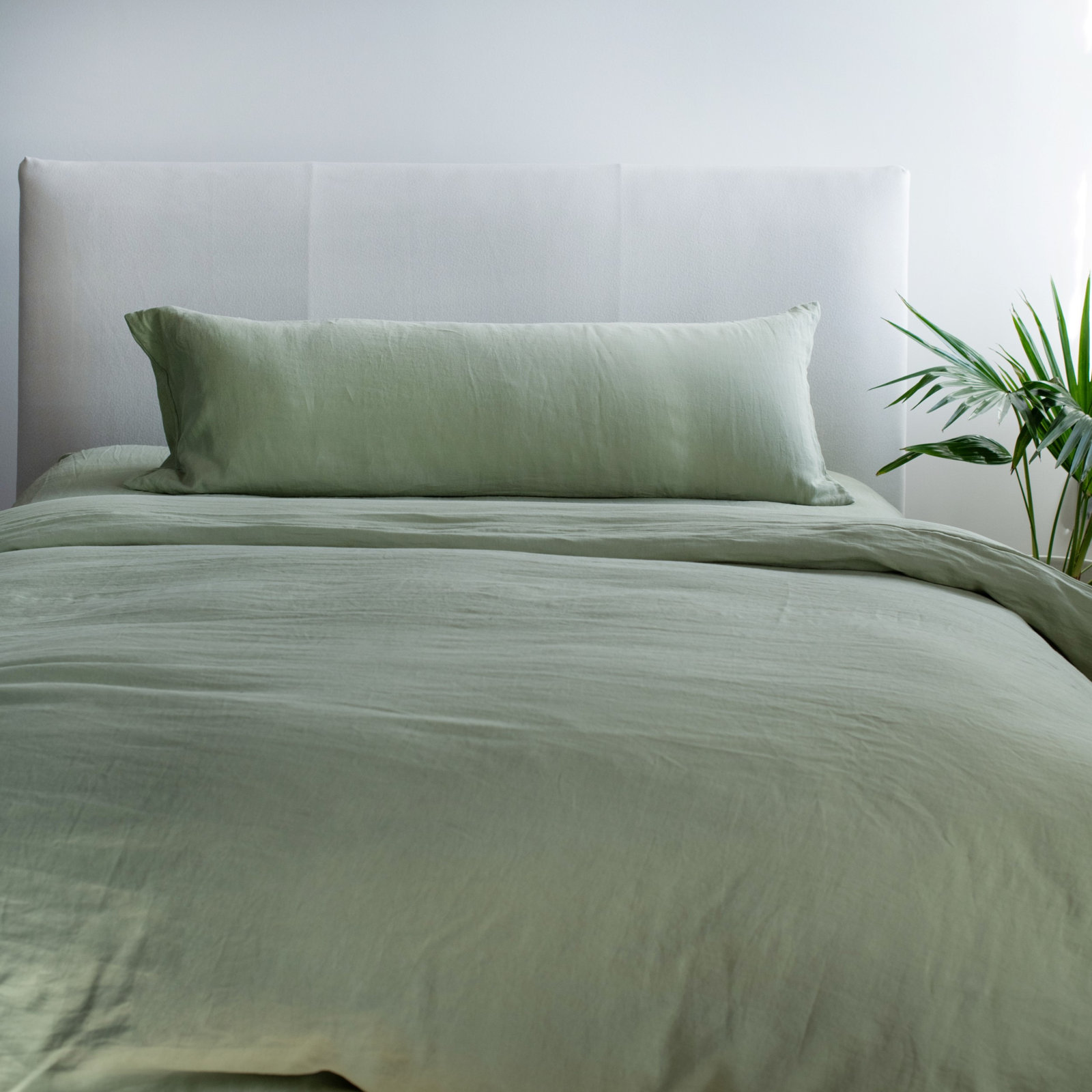 100% French Linen Pillow Sham, Matcha, Rectangle 16"H x 44"W, Down Alternative