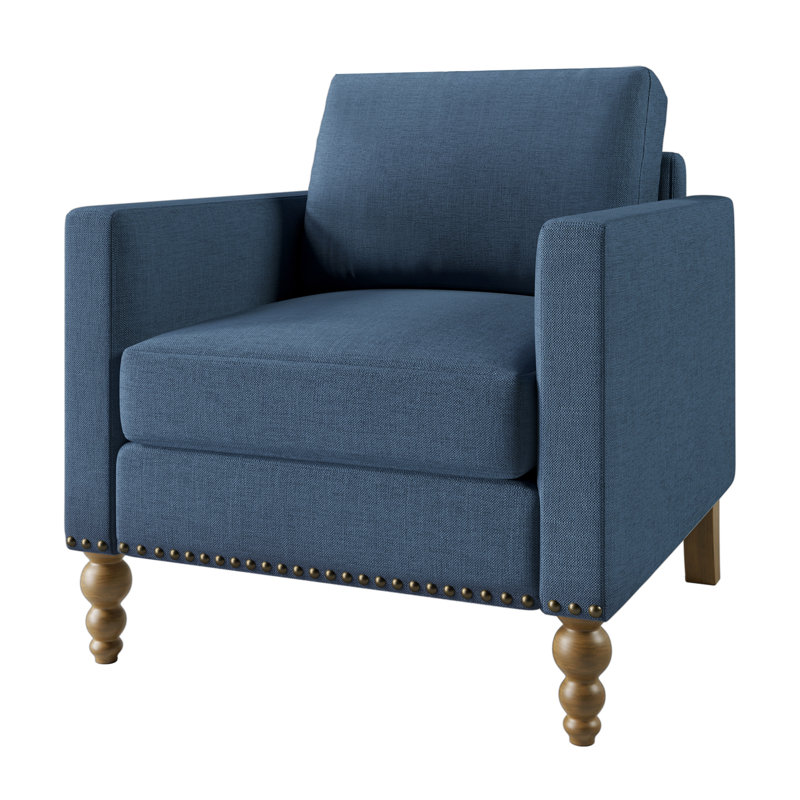 Aizlee Classic Linen Armchair Accent Chair With Bronze Nailhead Trim, Navy Linen