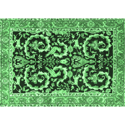 Tapis oriental vert / noir en laine et polyester tissé à la machine Kayelle