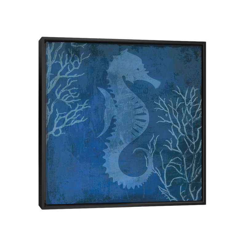 «Navy Sea Horse», impression sur toile, H 18 po x l 18 po x P 1,5 po, Toile avec cadre noir, Pas de tapis