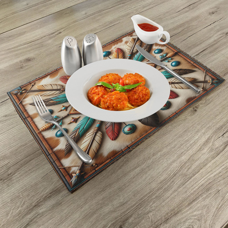 Southwestern Turquoise Cocoa and Redbrown Polyester Rectangle Placemats Set