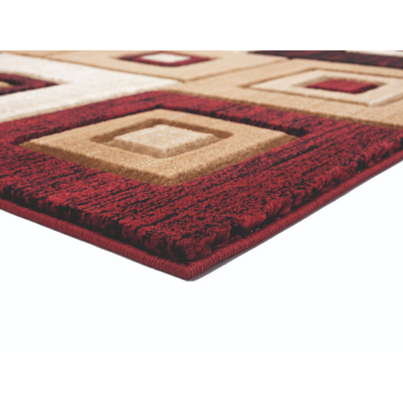 Tapis rouge à motif géométrique Kakarla, Tapis de passage : 2 pi 7 po x 7 pi 4 po
