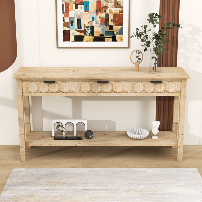 Console Table with 3 Drawers, Natural