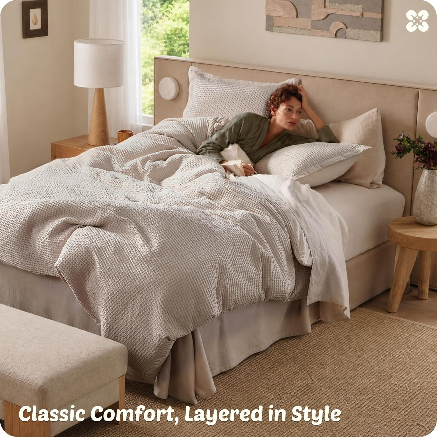 Essential Collection Cotton Duvet Cover Set, Queen Duvet Cover + 2 Standard Shams, Beige