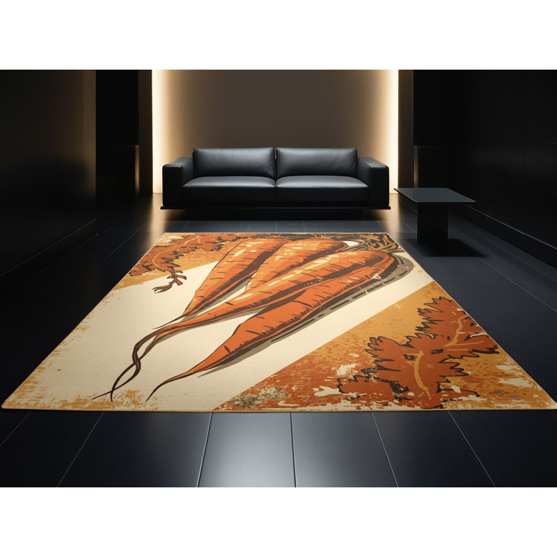 Machine Washable Tomohon Carrot Rustic Rug in Brown – LightBrown Binding, 7x10