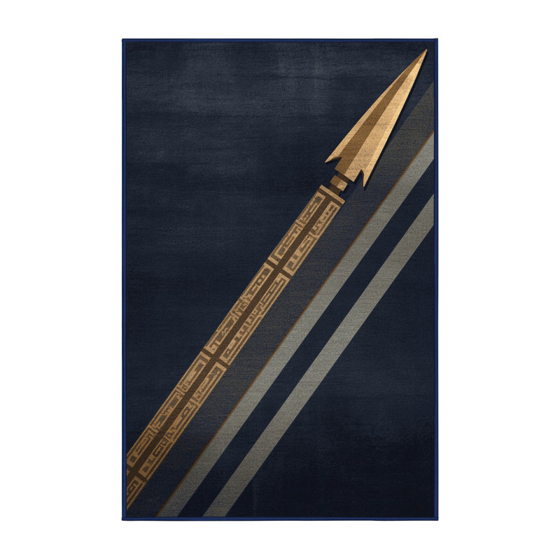 Soft Plush Athanas Spartan Spear Classic Striped Area Rug in Gray – Navy Binding, 7x9