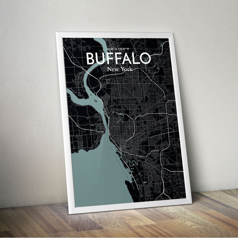 «Buffalo City Map», reproduction d'impression sur affiche en noir, H 20 po x l 16 po