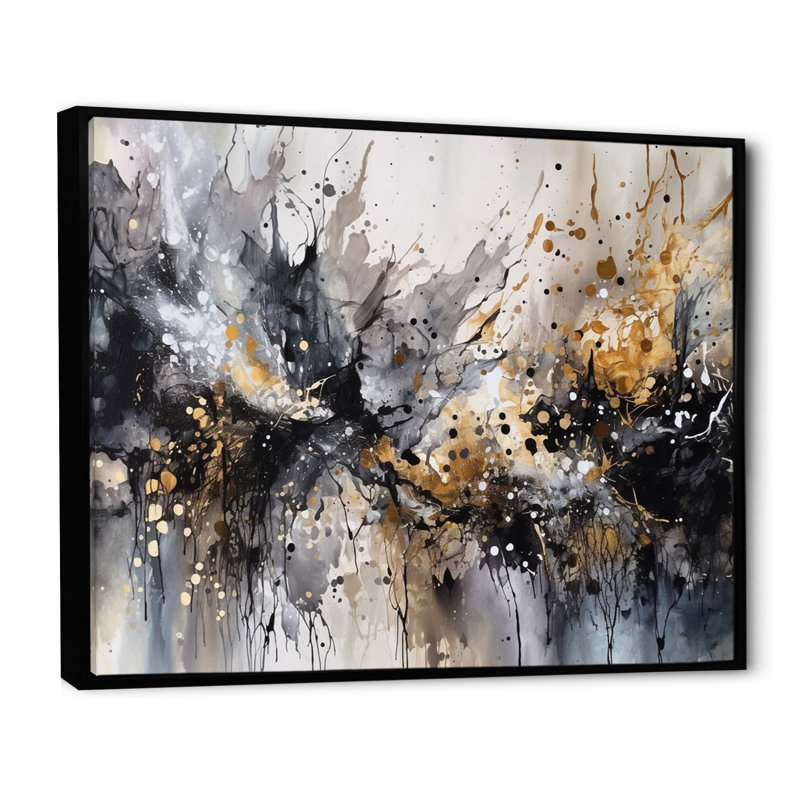Toile abstraite grise et délicate, coups de pinceau abstraits III, H 16 po x l 32 po x P 1 po, Cadre flottant noir