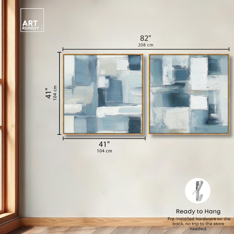 Ensemble de 2 reproductions d'art moderne sur toile , H 41 po x l 41 po, Impression dans un cadre flottant sans passe-parto