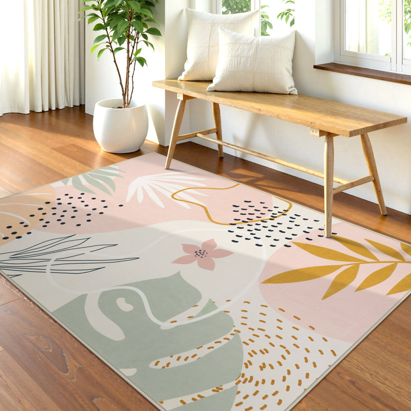Kaldi Vibrant Spring Floral Print Machine Washable Area Rug with Non-Slip Backing for Living Room, Dining Room, Bedroom
