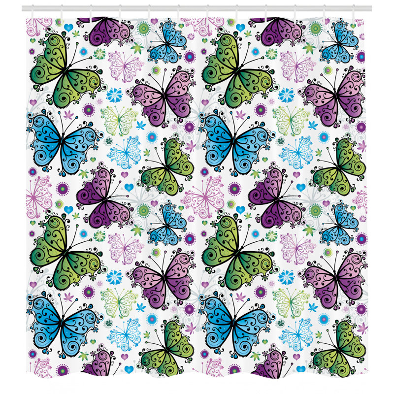 Ensemble de rideau de douche papillon + crochets, H 70 po x l 69 po