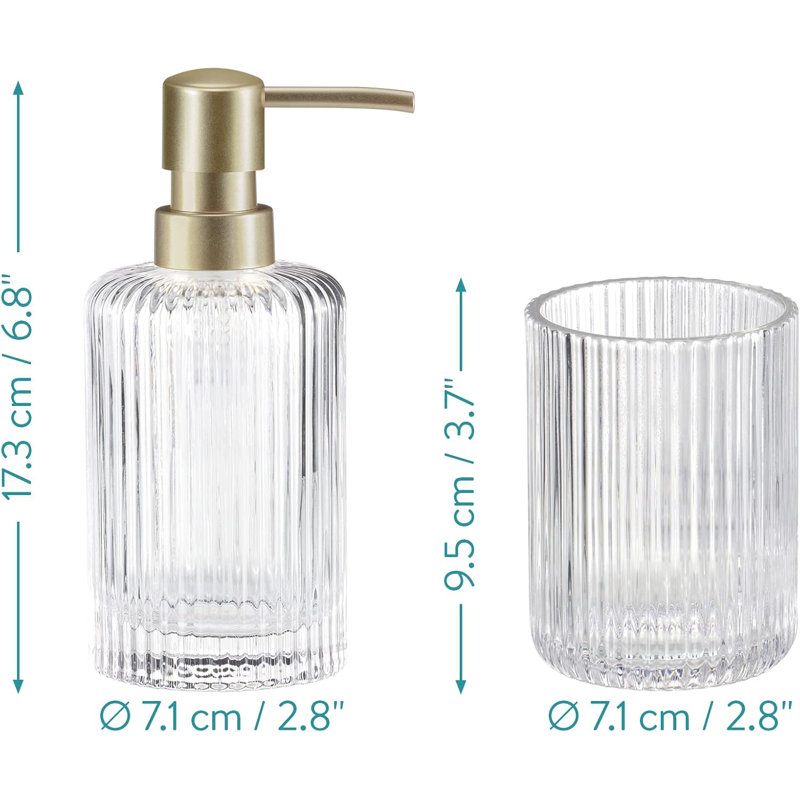 Bathroom Accessory Set, Clear/Metallic Gold