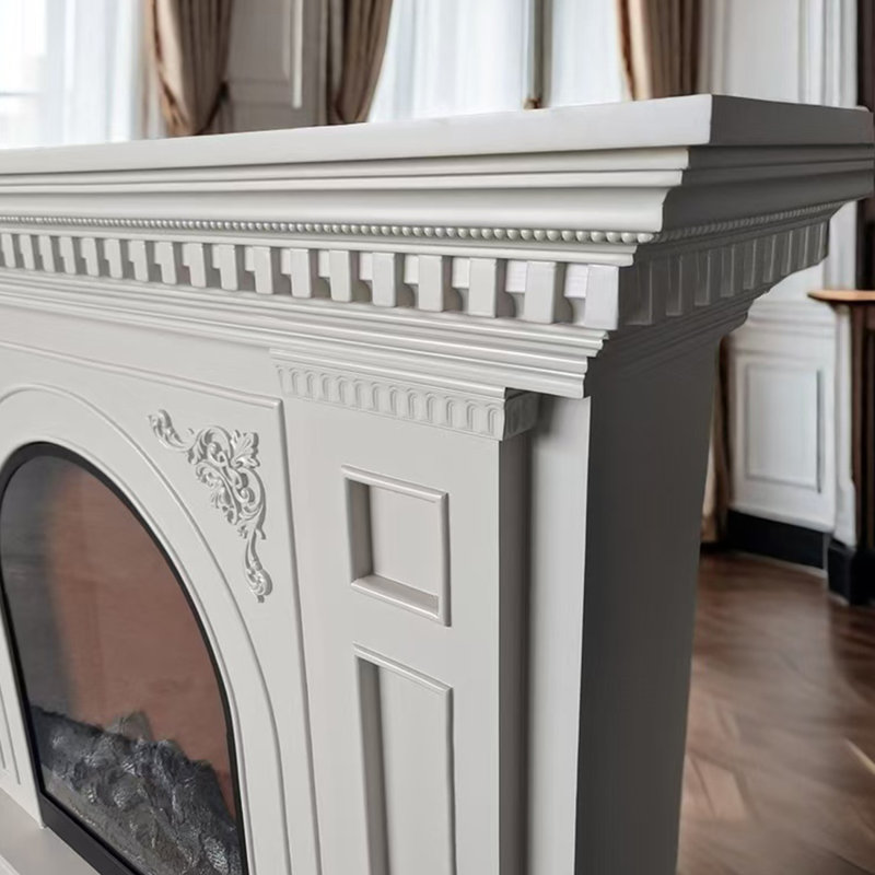 Milk white Solid + Manufactured Wood Freestanding Fireplace