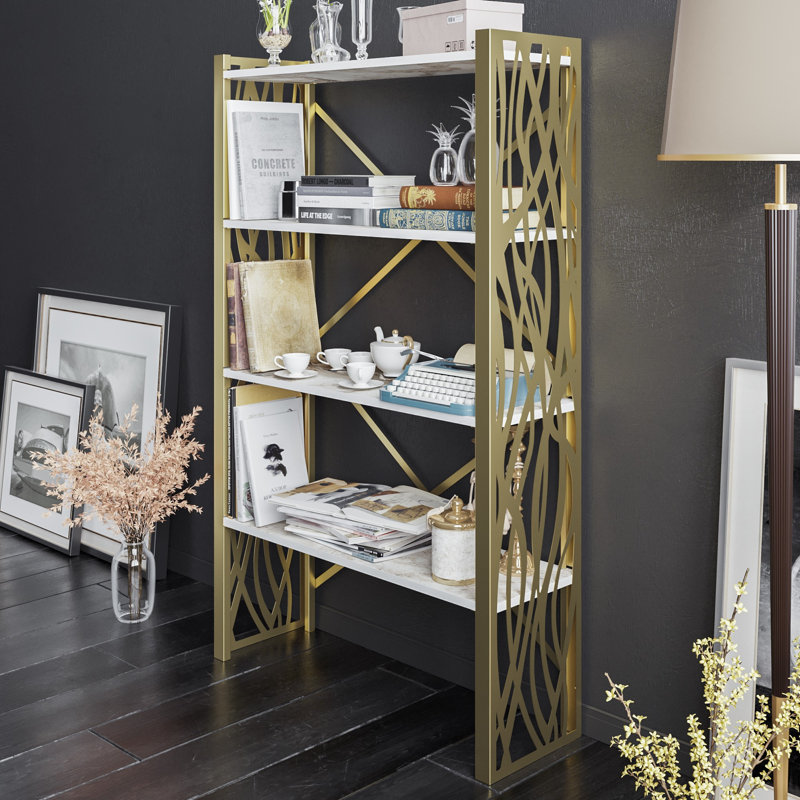 Bibliothèque standard en acier H 58,46 "x l 35,43" Eversley, Blanc / or