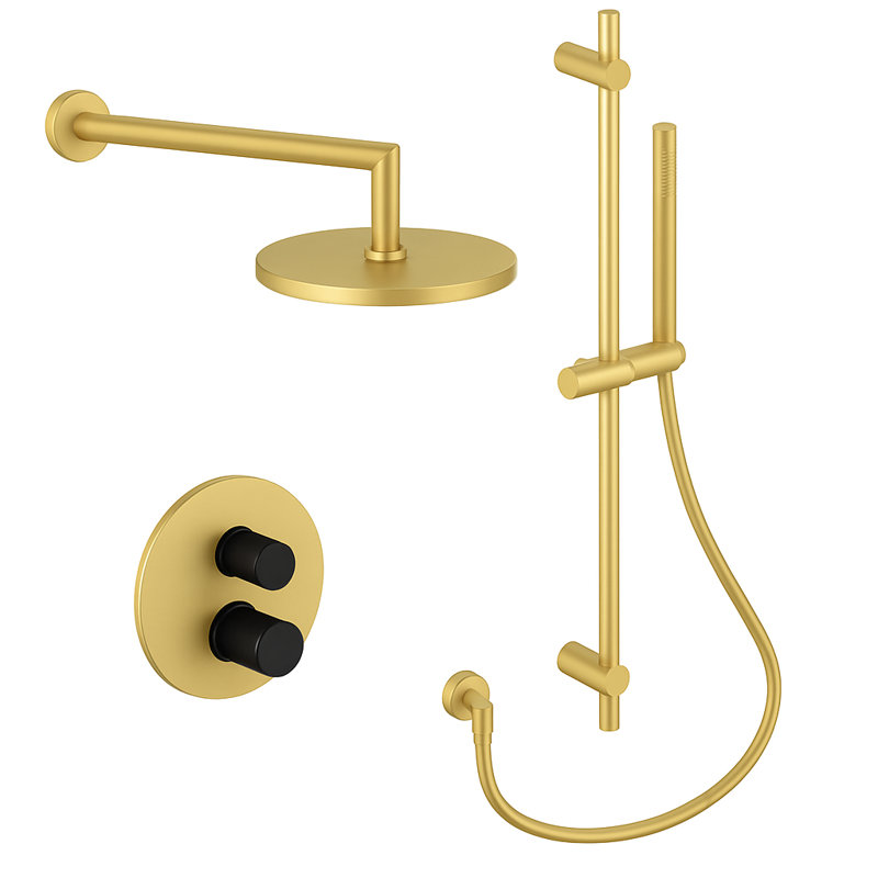 Agrippina Thermostatic Shower System with 2-Way Diverter, 8-Inch Rain Shower Head and Hand Shower with Slide Bar, Valve Included