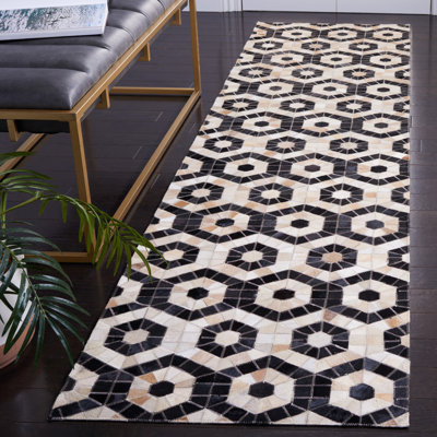 Studio Leather Flat Weave Hair On Leather Geometric Rug