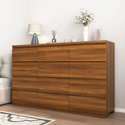 Commode 12 tiroirs double, commode en bois moderne avec grand espace de rangement pour la chambre à coucher