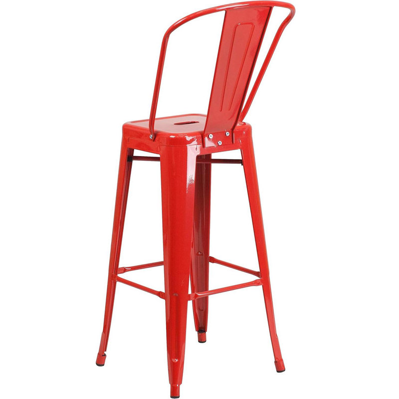Anastassios Industrial Style Stool Chair- Modern Metal Galvanised Steel, Bar Stool (76.8cm Seat Height), Red