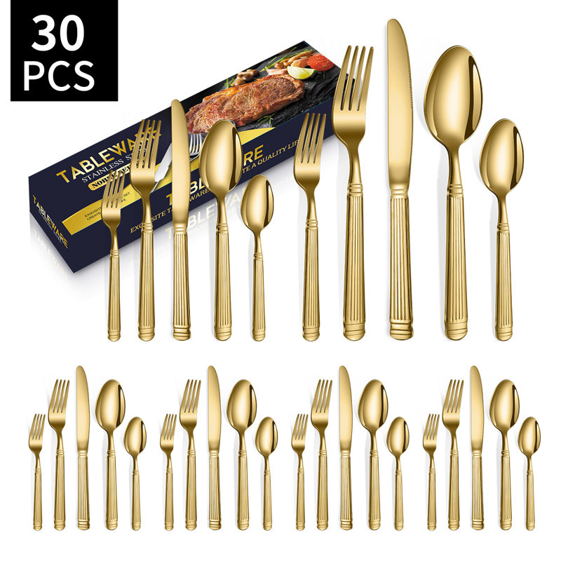 Ensemble de couverts en acier inoxydable avec colonne romaine pour steak, dessert et repas occidental