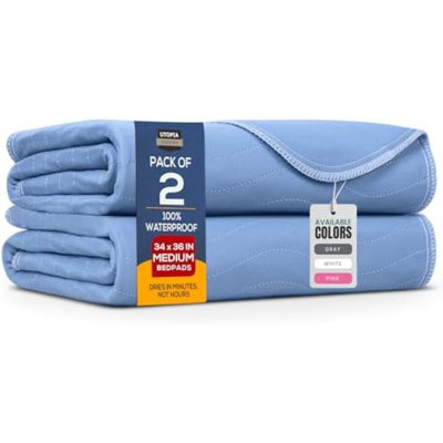 Washable Underpads 34" X 36" (Pack Of 2), Waterproof Reusable Heavy Absorbency Incontinence Bed Pads For Adults, Kids, Elderly And Pets, Bedwetting Pads For Sofa And Couch (Blue)