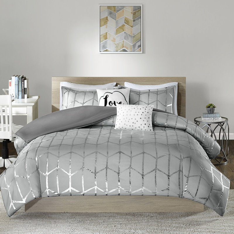 Housse de couette très grand / très grand avec tissu doux métallique gris et argenté