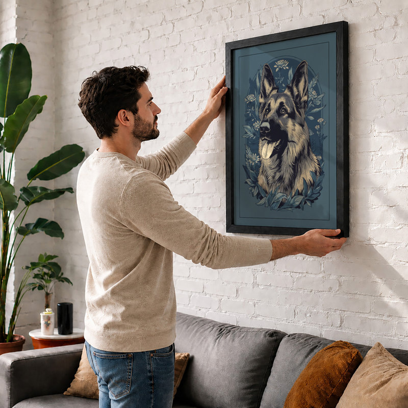 German Shepherd Study Japandi - Framed Print, Unframed, A4 - 29.7 x 21.0 cm