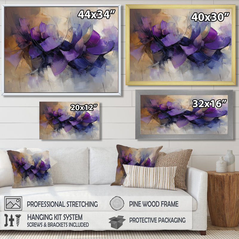 Chertsey velours couronne de lavande, peinture abstraite I - couronne, art mural, H 30 po x l 40 po, Doré