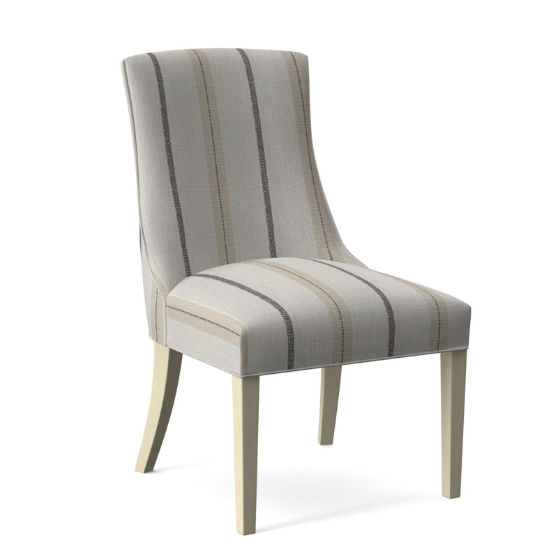 Tuxedo Slipper Dining Chair, Bisque Finish, Light Blue Performance Fabric; 0851-55