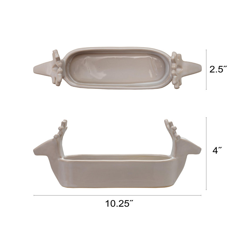 Stoneware Cracker Dish With Deer Heads
