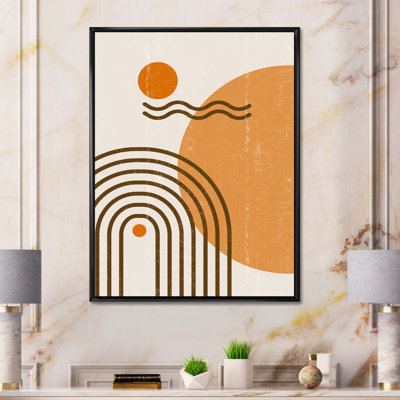 Abstrait arc-en-ciel soleil et lune dans les tons de terre II - cadre flottant, reproduction d'art sur toile