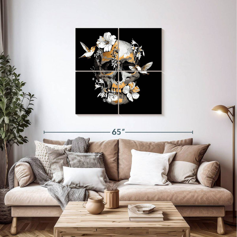 Crâne floral Kerner, H 38 po x l 38 po