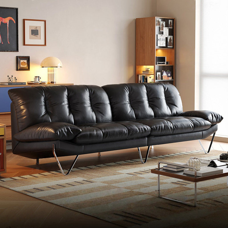 Canapé modulaire noir en cuir véritable, L 98,43 po