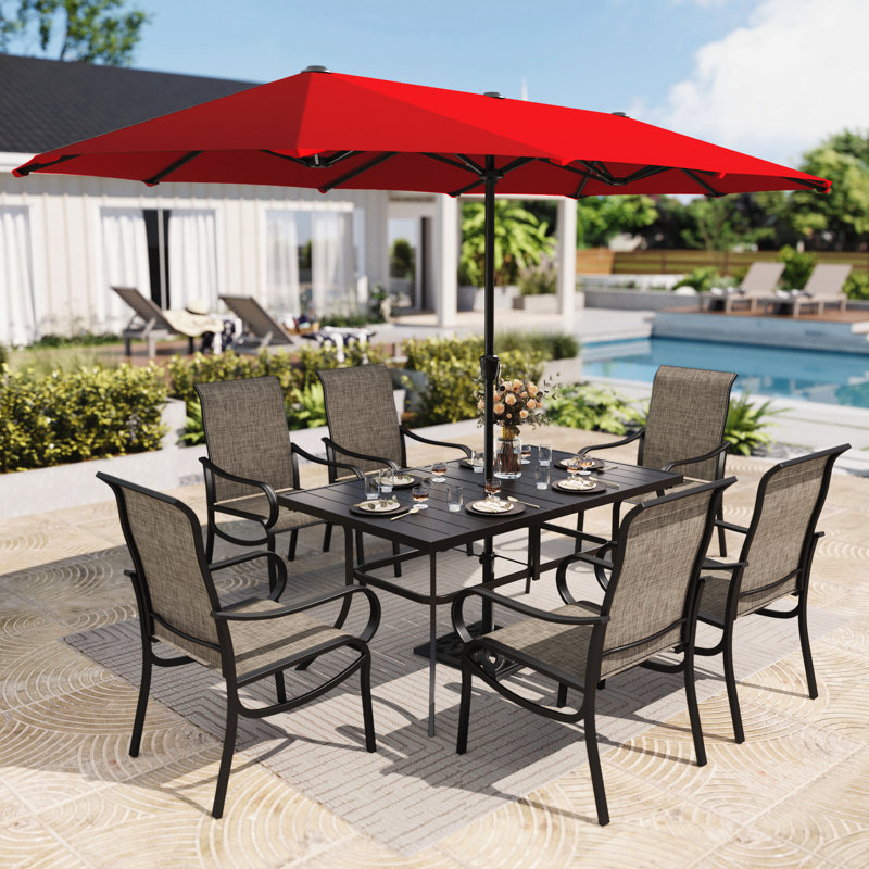 Ensemble de table de salle à manger d'extérieur pour 6 personnes avec parasol